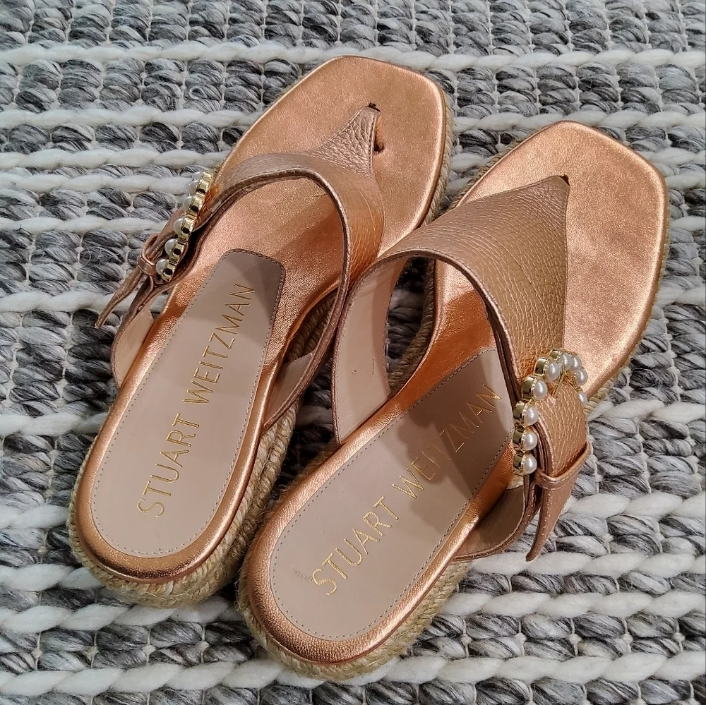 Stuart Weitzman Pearl Buckle Espadrilles Size 6,5